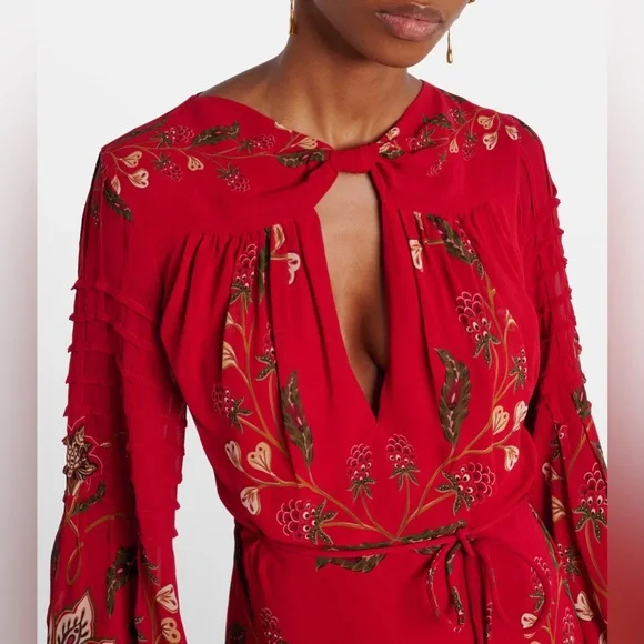 NWT Farm Rio red berry garden long sleeve pleated maxi dress - Picture 4 of 10